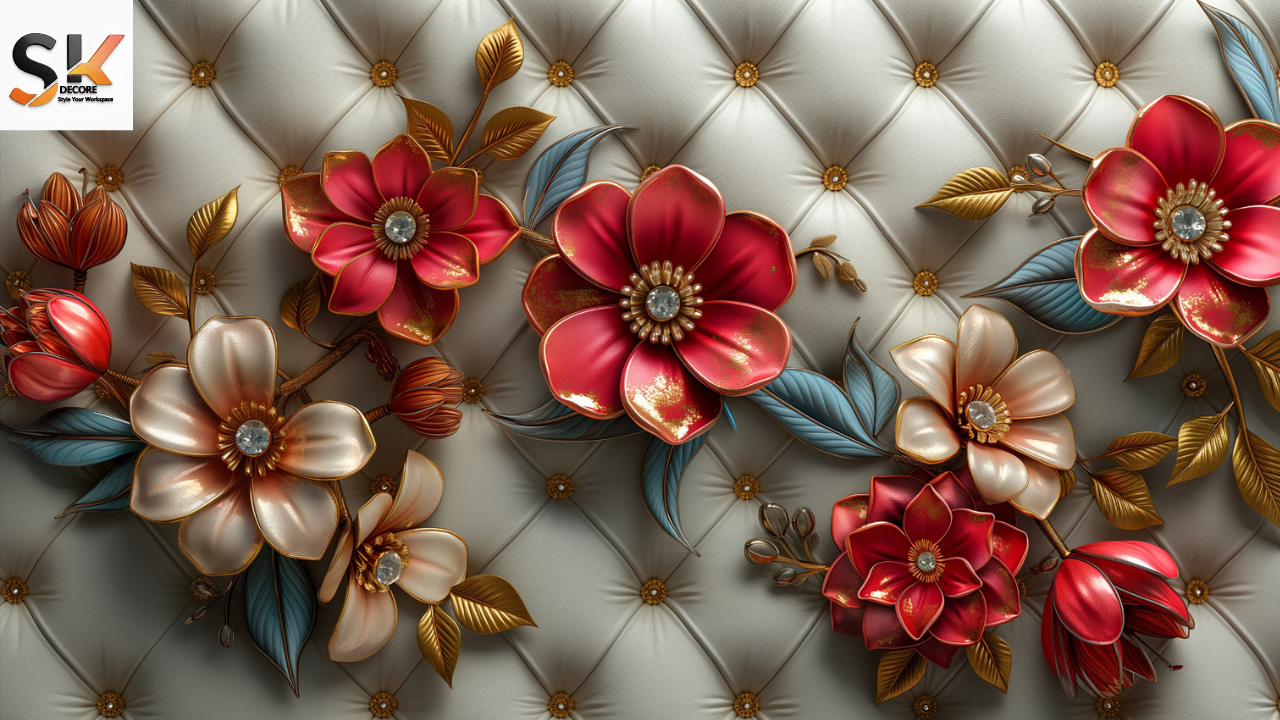 ✅ Red Floral Diamond Luxury Wallpaper.[10x10 FT]Contact us for sizing help!