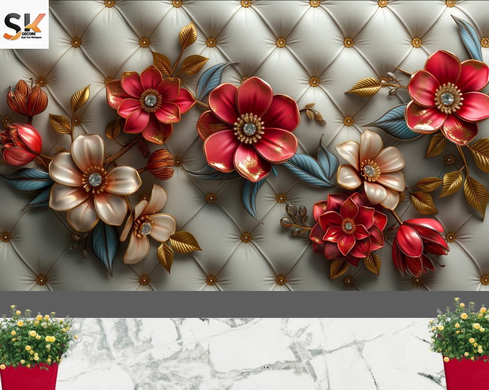 ✅ Red Floral Diamond Luxury Wallpaper.[10x10 FT]Contact us for sizing help!