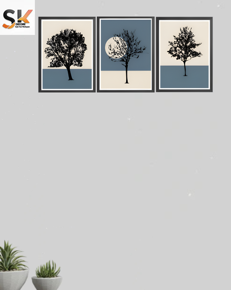 Modern Minimalist Tree Wall Art – Set of 3 Framed Prints